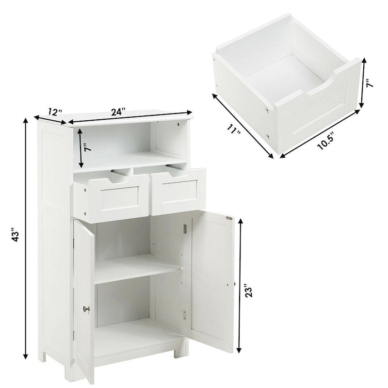 Meuble de rangement de salle de bain en bois, meuble latéral avec 2 tiroirs - Voir détails
