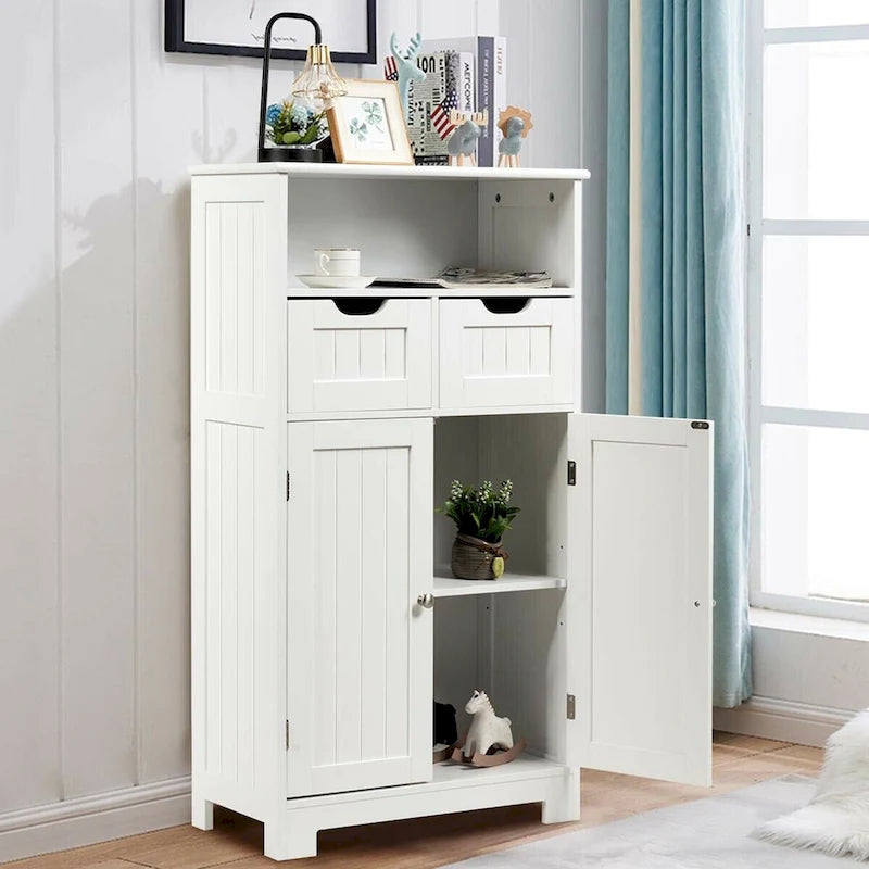 Meuble de rangement de salle de bain en bois, meuble latéral avec 2 tiroirs - Voir détails