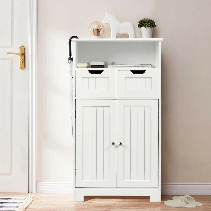 Meuble de rangement de salle de bain en bois, meuble latéral avec 2 tiroirs - Voir détails