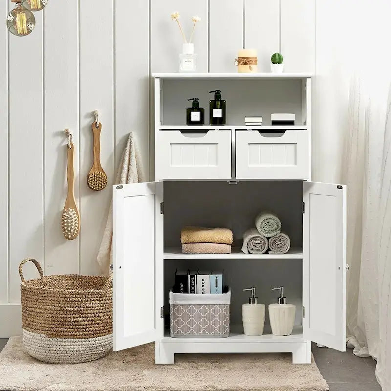 Meuble de rangement de salle de bain en bois, meuble latéral avec 2 tiroirs - Voir détails