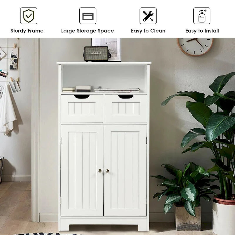 Meuble de rangement de salle de bain en bois, meuble latéral avec 2 tiroirs - Voir détails