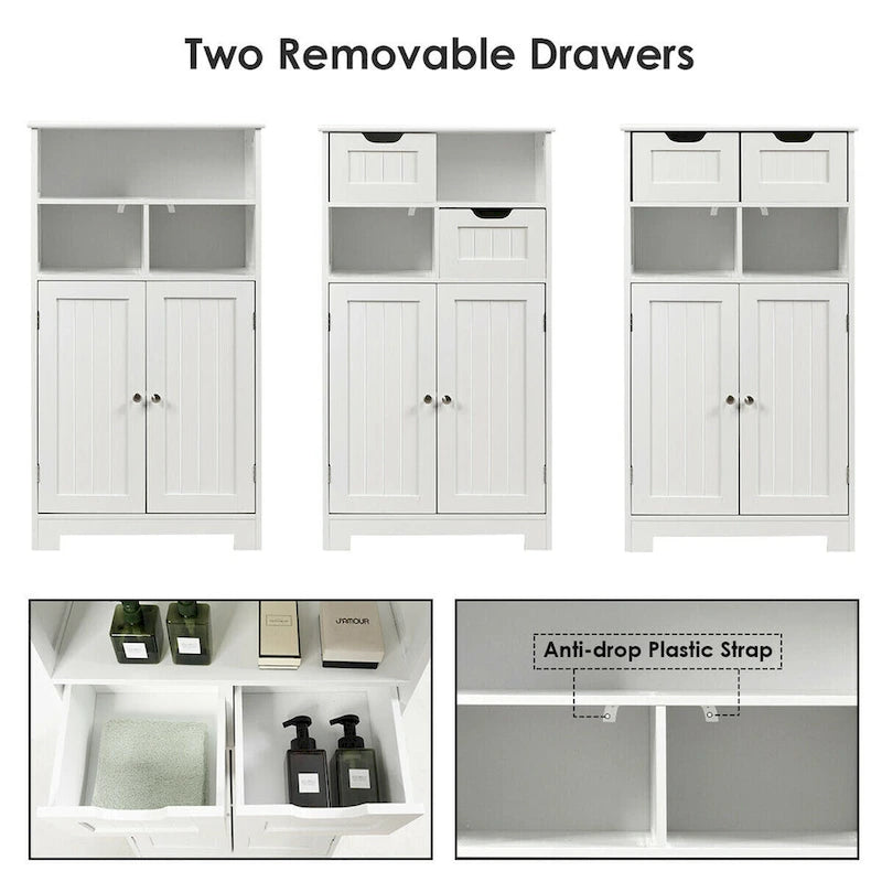 Meuble de rangement de salle de bain en bois, meuble latéral avec 2 tiroirs - Voir détails