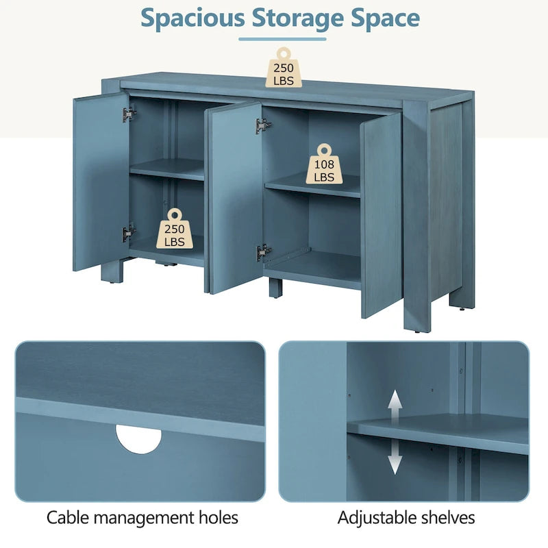 Bahut/Buffet de Rangement à 4 Portes avec Étagères Réglables et Finition Vieillie