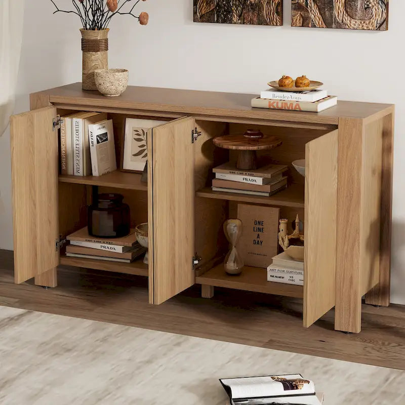 Bahut/Buffet de Rangement à 4 Portes avec Étagères Réglables et Finition Vieillie