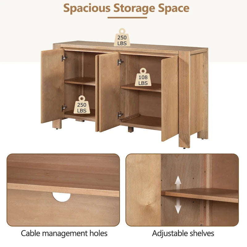 Bahut/Buffet de Rangement à 4 Portes avec Étagères Réglables et Finition Vieillie