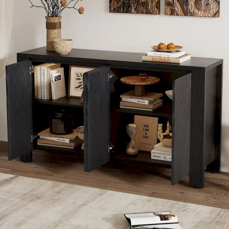 Bahut/Buffet de Rangement à 4 Portes avec Étagères Réglables et Finition Vieillie