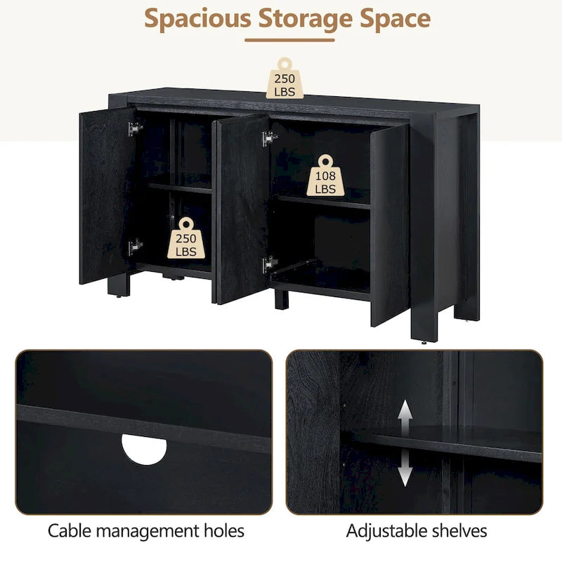 Bahut/Buffet de Rangement à 4 Portes avec Étagères Réglables et Finition Vieillie