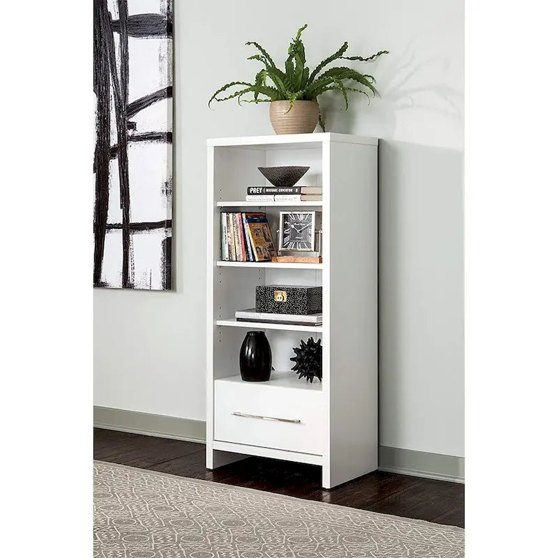 165100 Bibliothèque tour de rangement décorative avec tiroir, Blanc (lot de 2)