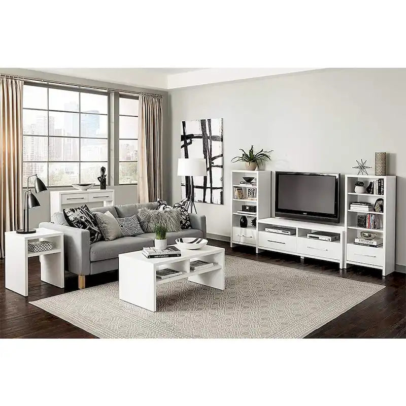 165100 Bibliothèque tour de rangement décorative avec tiroir, Blanc (lot de 2)