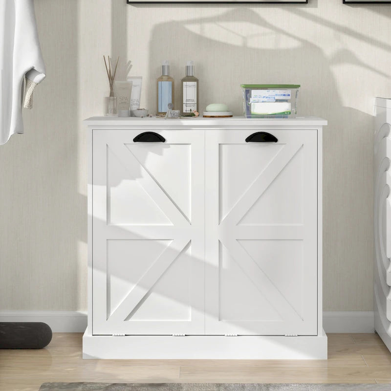 Meuble d'appoint 2 portes, turquoise avec plateau en bois vieilli