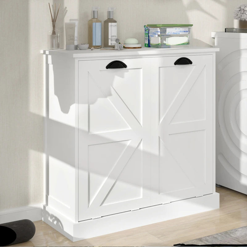 Meuble d'appoint 2 portes, turquoise avec plateau en bois vieilli