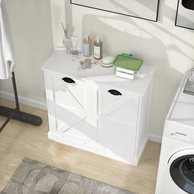 Meuble d'appoint 2 portes, turquoise avec plateau en bois vieilli
