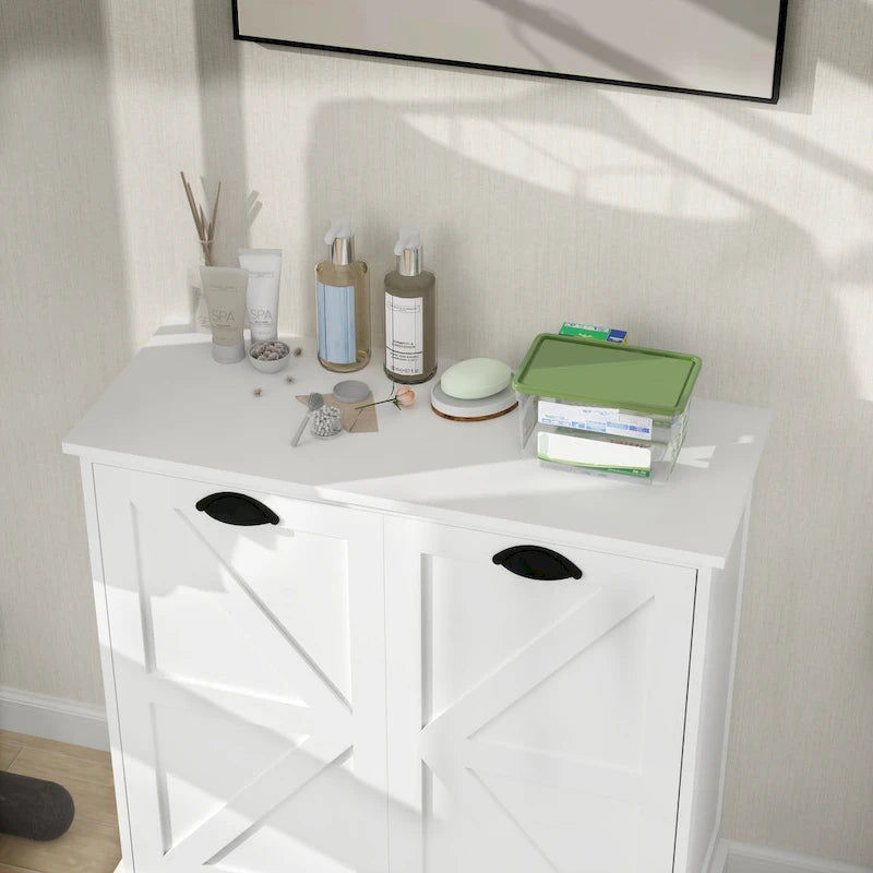 Meuble d'appoint 2 portes, turquoise avec plateau en bois vieilli