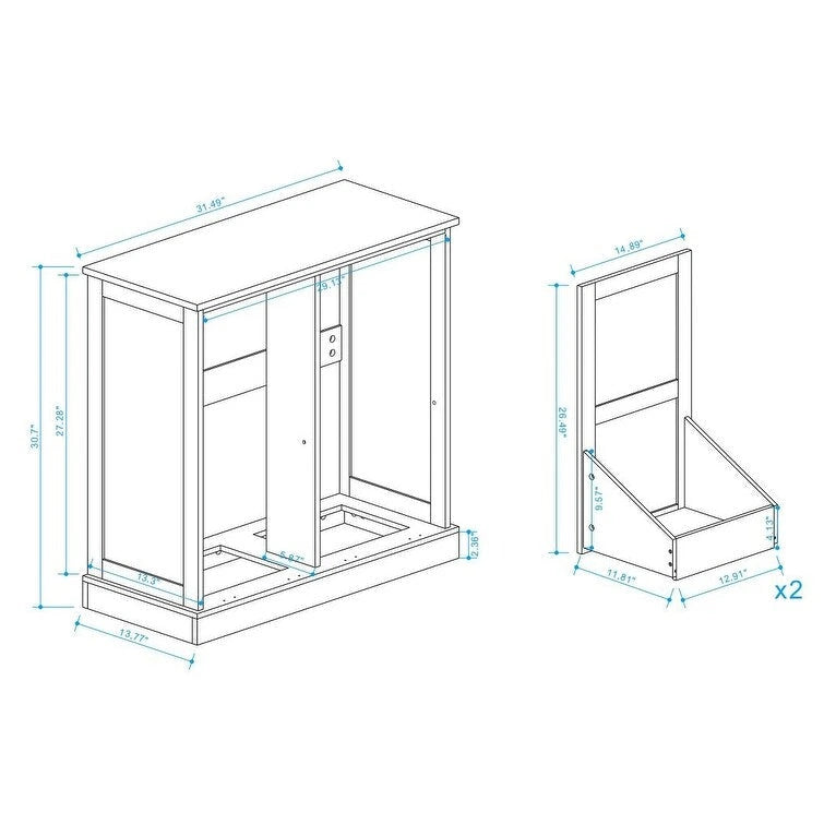 Meuble d'appoint 2 portes, turquoise avec plateau en bois vieilli