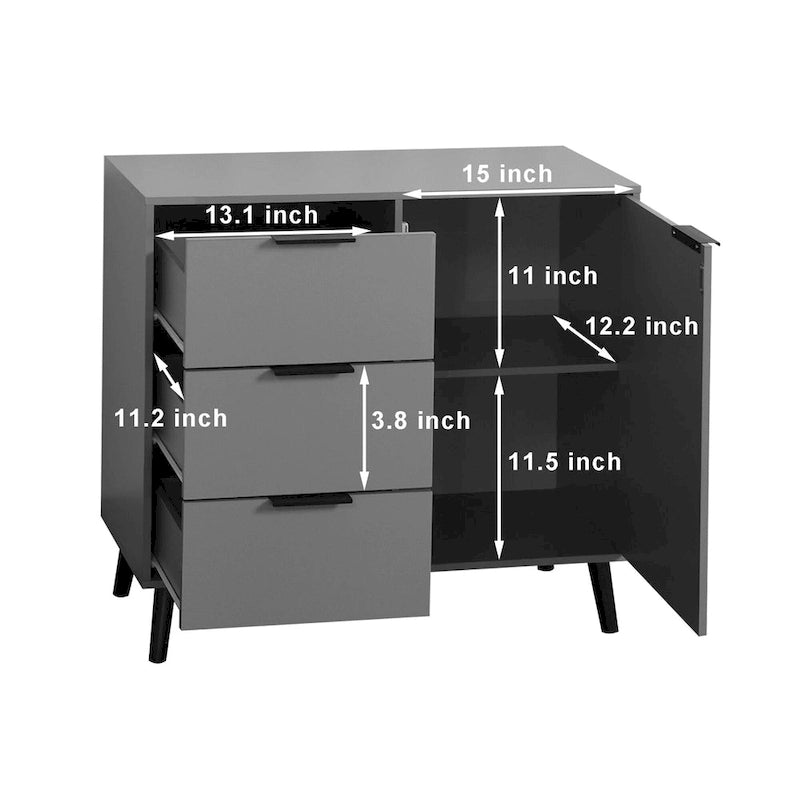 Meuble de rangement moderne avec 3 tiroirs et une étagère réglable pour salon, bureau, entrée