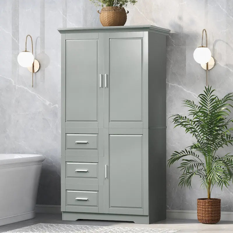 Grand meuble de rangement haut avec portes pour salle de bain/bureau, trois tiroirs - S.O.