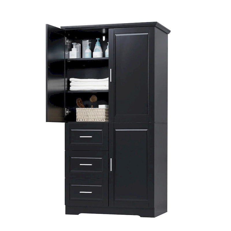 Tall and Wide Storage Cabinet with Doors for Bathroom/Office,Three Drawers - N/A