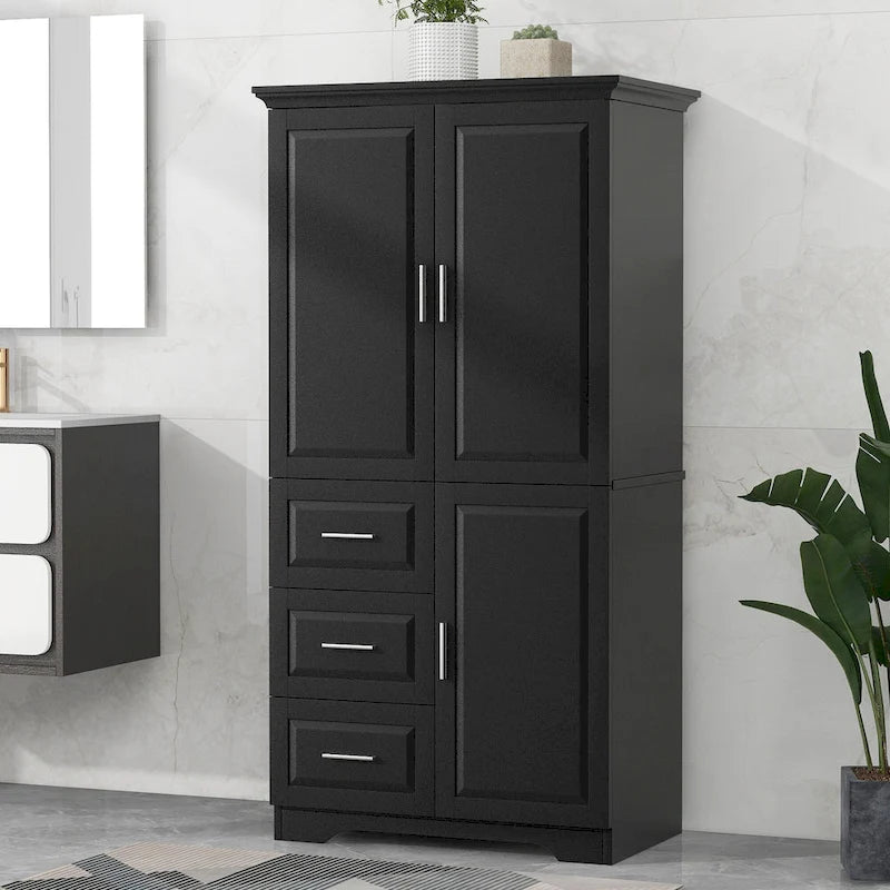 Grand meuble de rangement haut avec portes pour salle de bain/bureau, trois tiroirs - S.O.