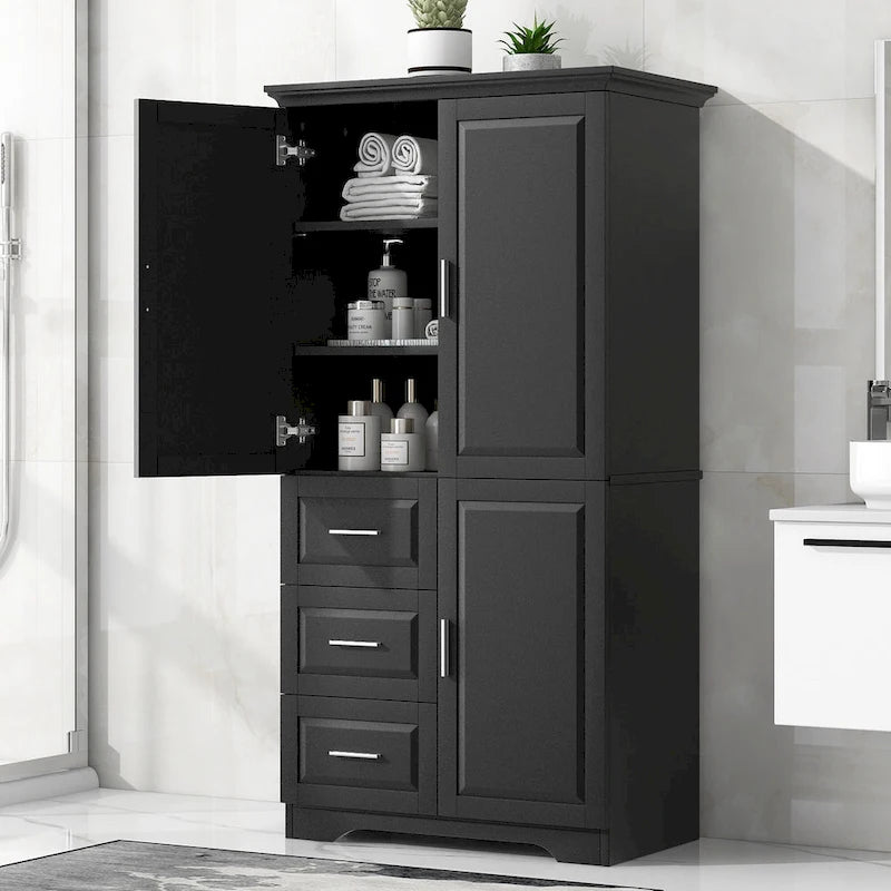 Grand meuble de rangement haut avec portes pour salle de bain/bureau, trois tiroirs - S.O.