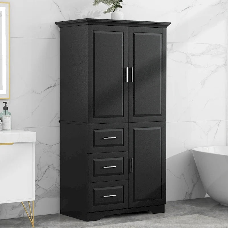 Grand meuble de rangement haut avec portes pour salle de bain/bureau, trois tiroirs - S.O.