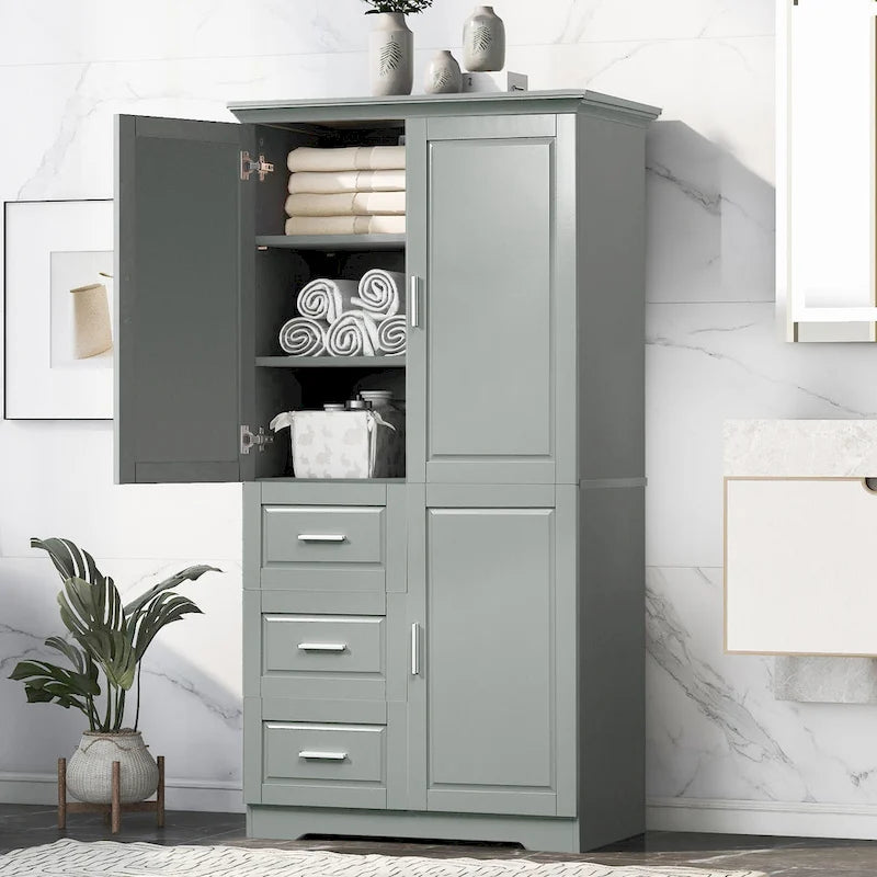 Grand meuble de rangement haut avec portes pour salle de bain/bureau, trois tiroirs - S.O.