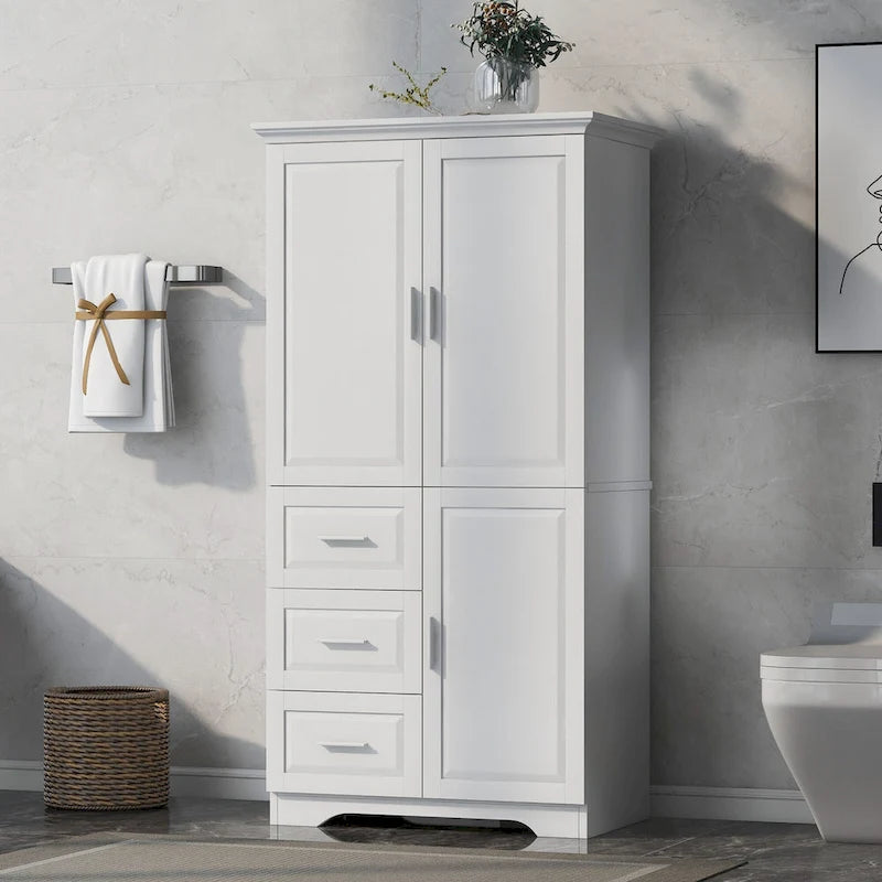 Grand meuble de rangement haut avec portes pour salle de bain/bureau, trois tiroirs - S.O.
