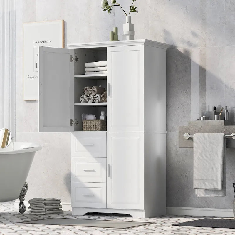 Grand meuble de rangement haut avec portes pour salle de bain/bureau, trois tiroirs - S.O.