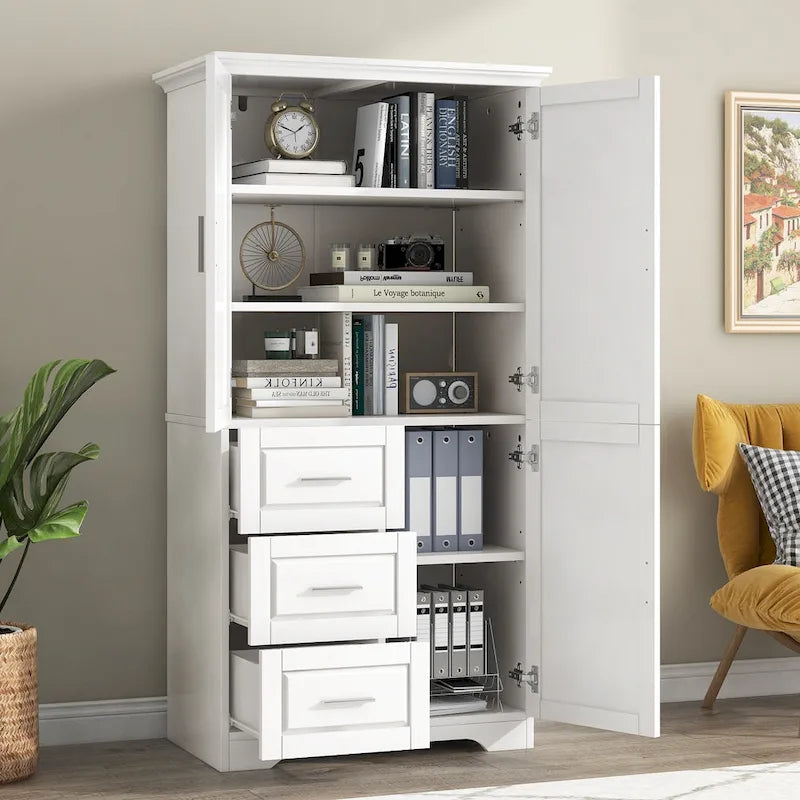 Grand meuble de rangement haut avec portes pour salle de bain/bureau, trois tiroirs - S.O.