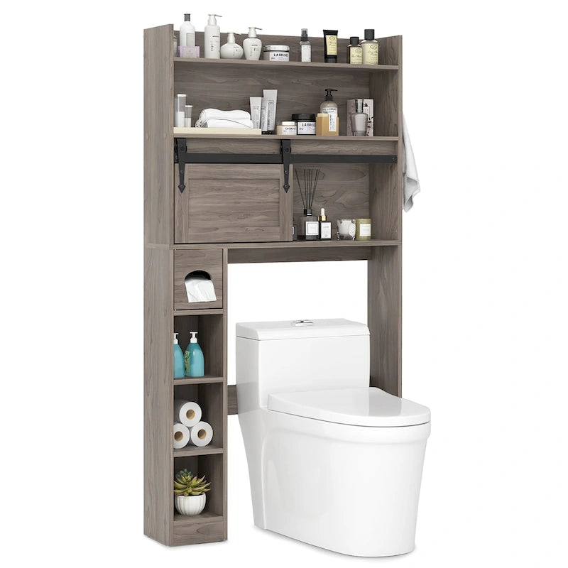 Meuble de rangement pour toilettes avec porte coulissante de style grange réglable