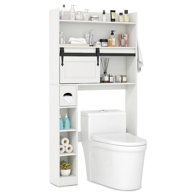Meuble de rangement pour toilettes avec porte coulissante de style grange réglable