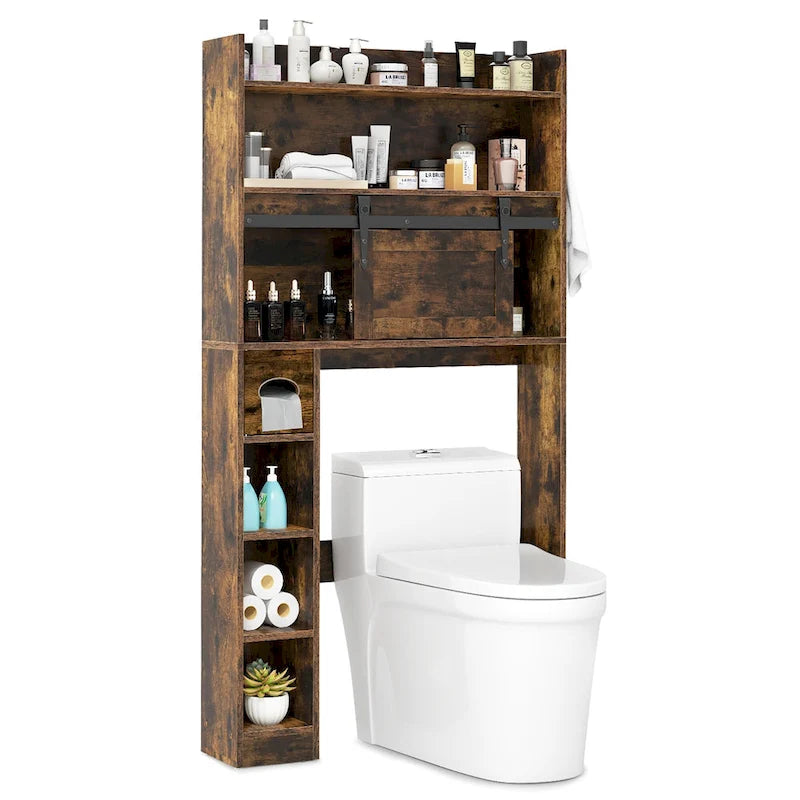 Meuble de rangement pour toilettes avec porte coulissante de style grange réglable