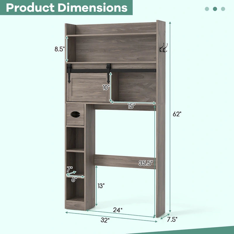 Meuble de rangement pour toilettes avec porte coulissante de style grange réglable