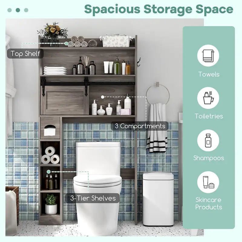 Meuble de rangement pour toilettes avec porte coulissante de style grange réglable