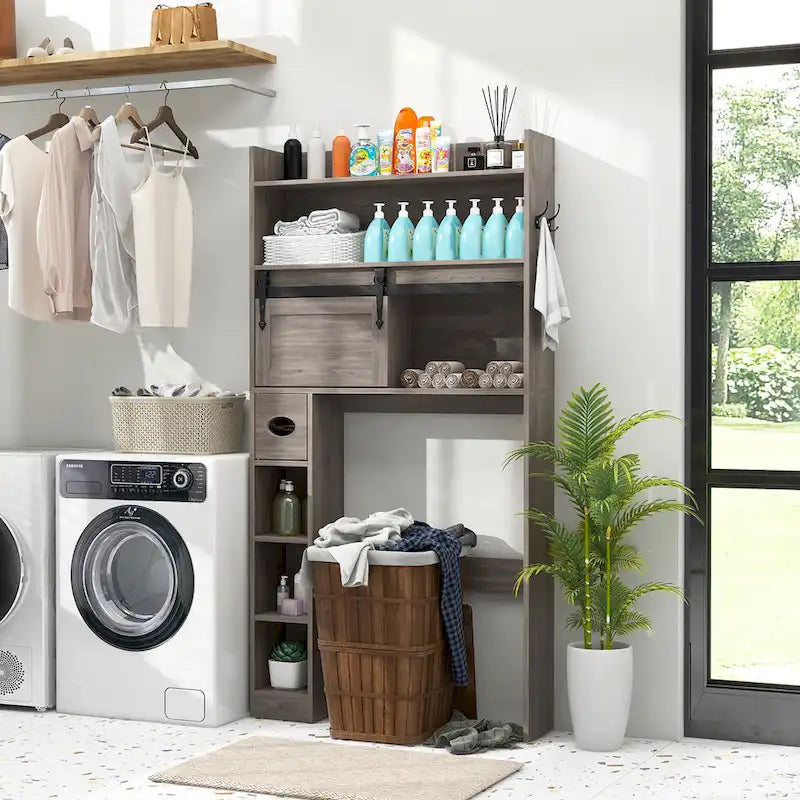 Meuble de rangement pour toilettes avec porte coulissante de style grange réglable