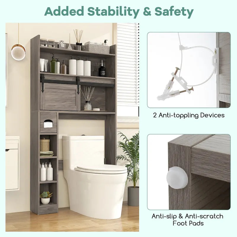 Meuble de rangement pour toilettes avec porte coulissante de style grange réglable