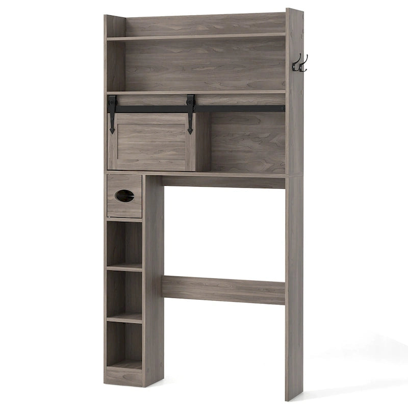 Meuble de rangement pour toilettes avec porte coulissante de style grange réglable