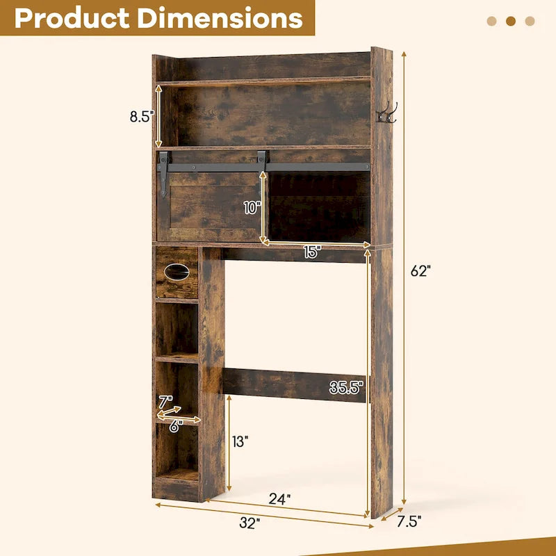Meuble de rangement pour toilettes avec porte coulissante de style grange réglable