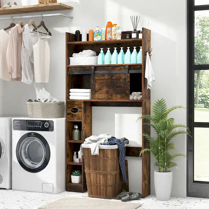 Meuble de rangement pour toilettes avec porte coulissante de style grange réglable