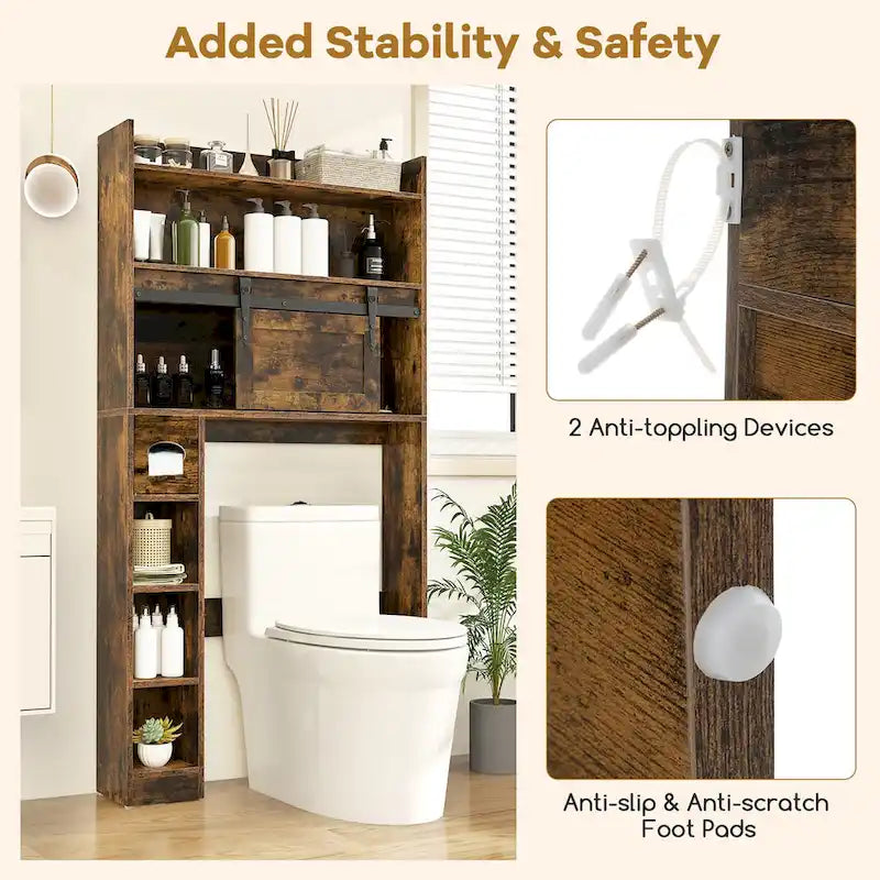 Meuble de rangement pour toilettes avec porte coulissante de style grange réglable