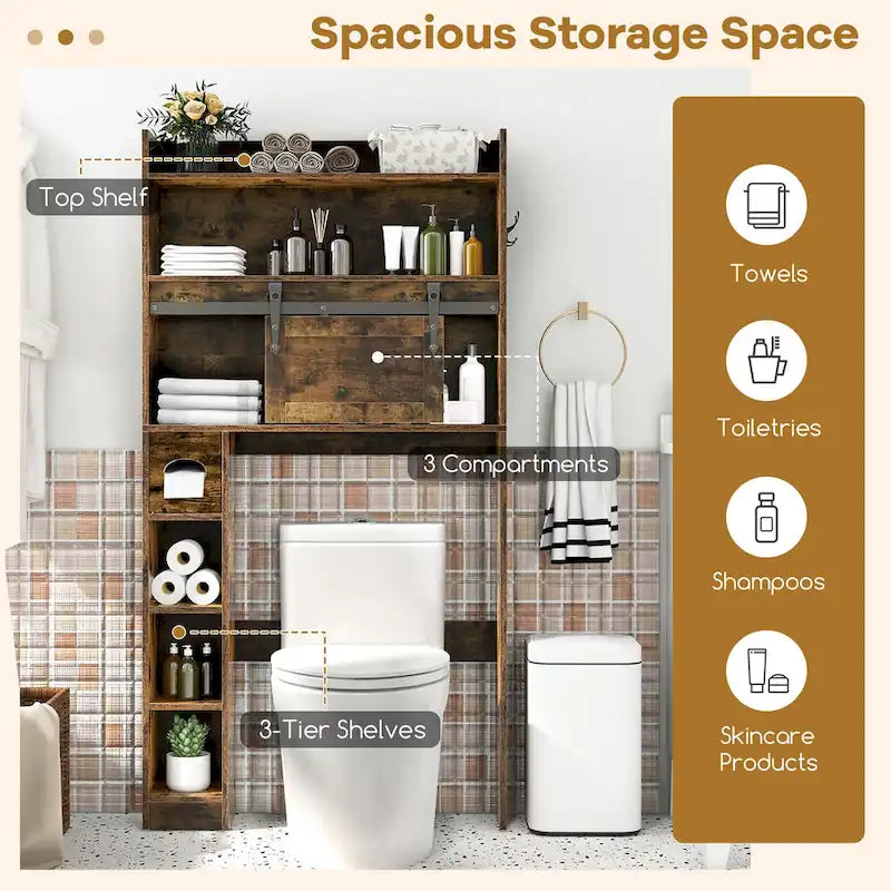 Meuble de rangement pour toilettes avec porte coulissante de style grange réglable