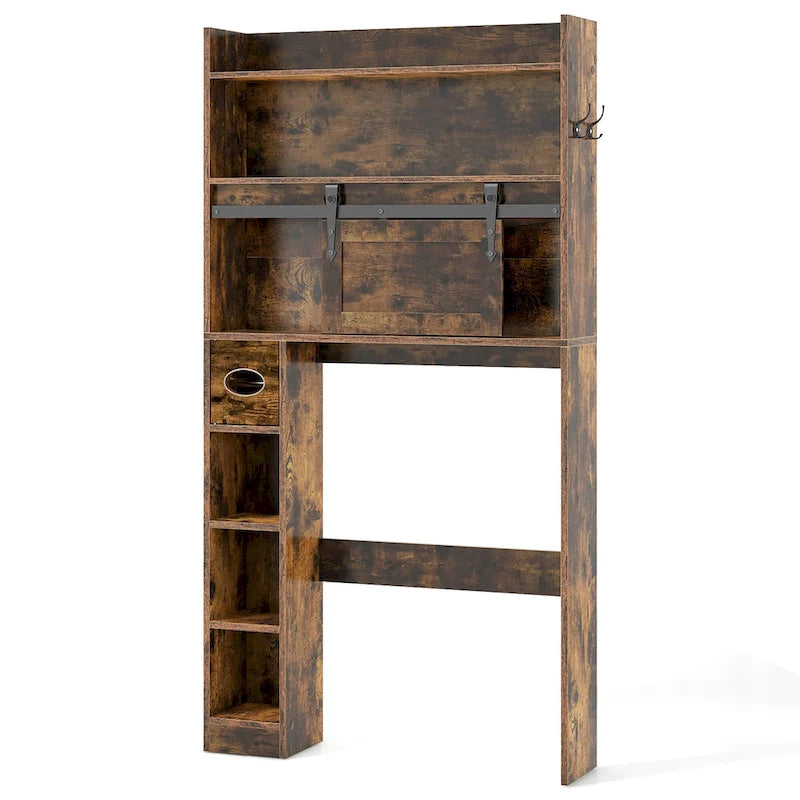 Meuble de rangement pour toilettes avec porte coulissante de style grange réglable