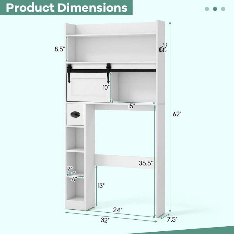 Meuble de rangement pour toilettes avec porte coulissante de style grange réglable
