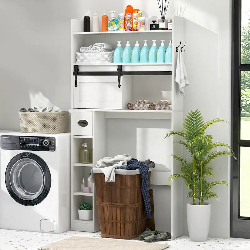 Meuble de rangement pour toilettes avec porte coulissante de style grange réglable