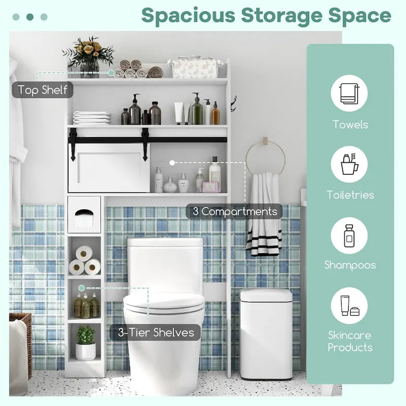 Meuble de rangement pour toilettes avec porte coulissante de style grange réglable