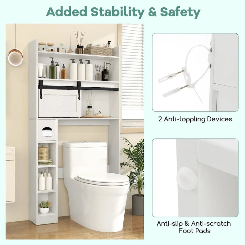 Meuble de rangement pour toilettes avec porte coulissante de style grange réglable