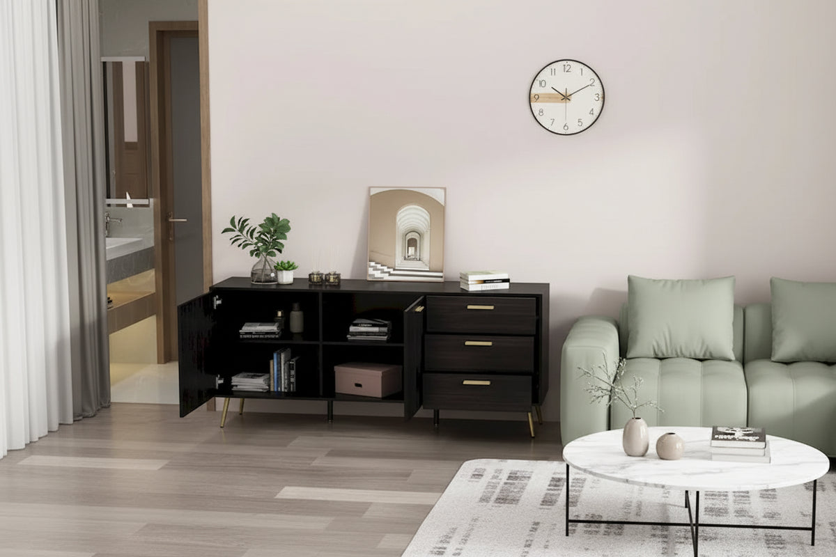 Buffets avec rangement et tiroirs, Espresso/Blanc - 69L