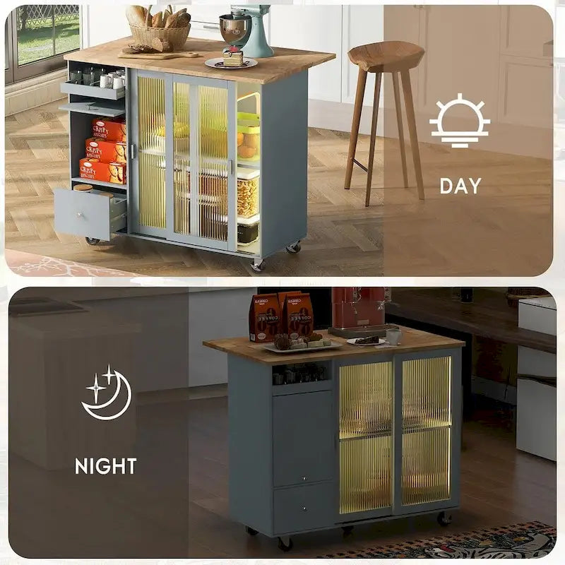 Chariot de cuisine pliable avec lumières LED