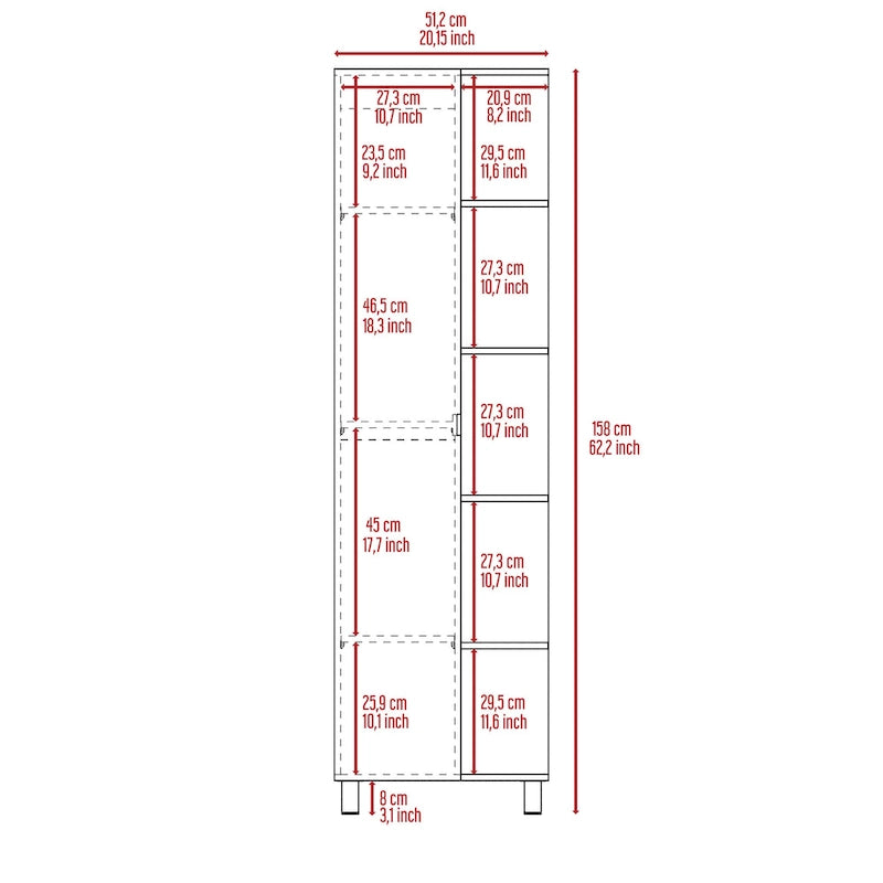 Meuble de rangement en lin avec miroir et 5 étagères ouvertes, modèle Los Angeles