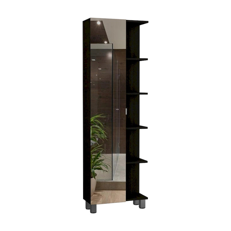 Meuble de rangement en lin avec miroir et 5 étagères ouvertes, modèle Los Angeles