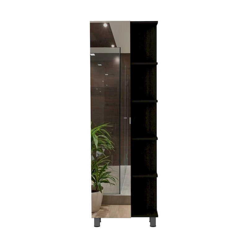 Meuble de rangement en lin avec miroir et 5 étagères ouvertes, modèle Los Angeles